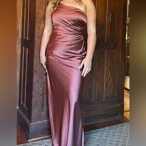 Revelry One-Shoulder Satin Dress in Burgundy